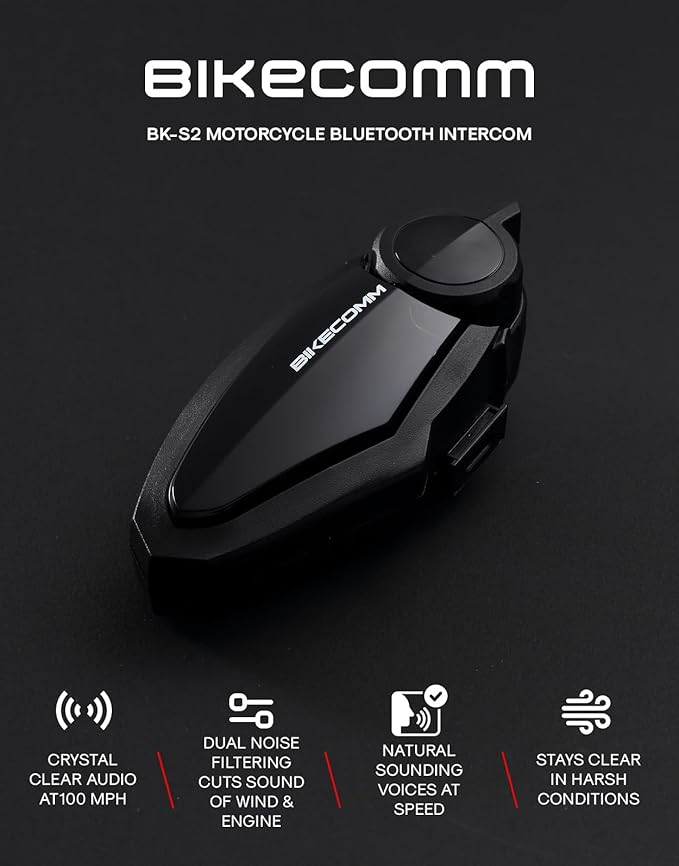 BIKECOMM BK-S2 Motorcycle Bluetooth Headset Intercom – 1200M Range Wireless - Image 2