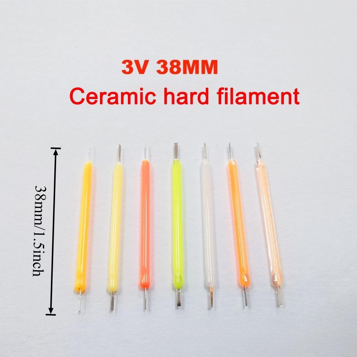 20-Pack 38mm Rigid Ceramic LED Filament, 3V DC, Vintage Edison Style Light Source for DIY Bulb Projects, Lamp Repair, and Low Voltage Lighting