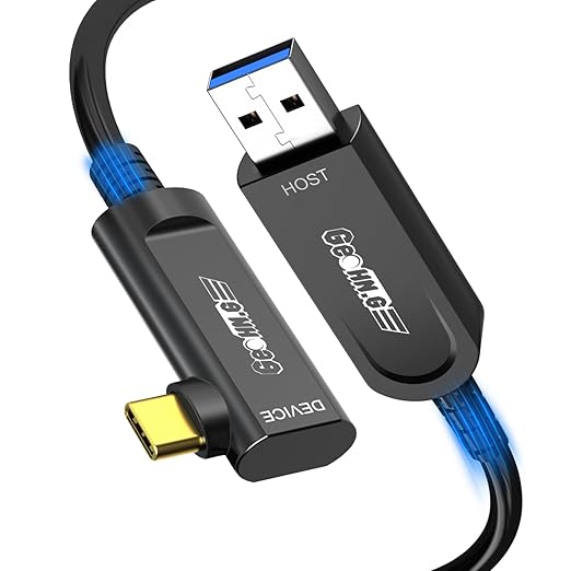GeoHN.G USB A to USB C Fiber Optic Extension Cable 10M/33FT, Right Angle USB by GEOHNG