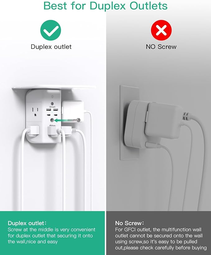 Wall Outlet Extender with Shelf and Night Light, Surge Protector, USB Wall - Image 7