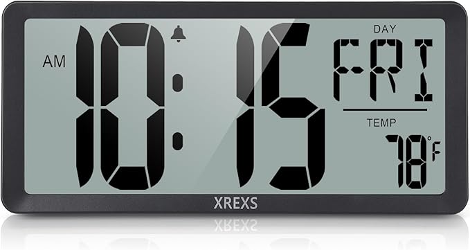 XREXS Large Digital Wall Clock, Battery Operated Alarm Clocks by XREXS