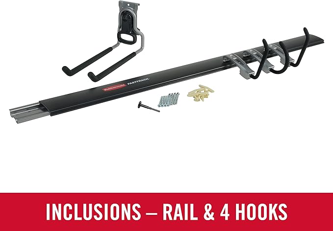 Rubbermaid FastTrack Garage Storage Utility Hooks 5 Piece Black All in One Rail - Image 5