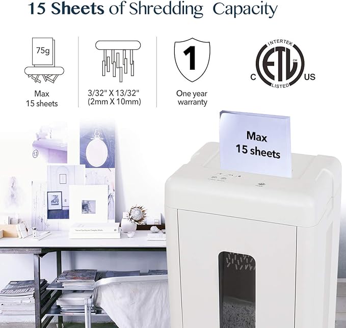 WOLVERINE 15-Sheet Super Micro Cut High Security Level P-5 Heavy Duty - Image 2