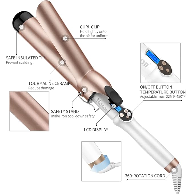 Hoson 1 3/4 Inch Curling Iron Large Barrel, 1.75 Long Barrel Curling Wand Dual - Image 6