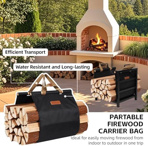 firewood rack indoor outdoor with firewood carrier, fireplace showing dimensions