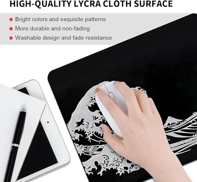 Black Wave of Kanagawa Square Mouse pad, Waterproof, Anti Slip Rubber Base - Image 3