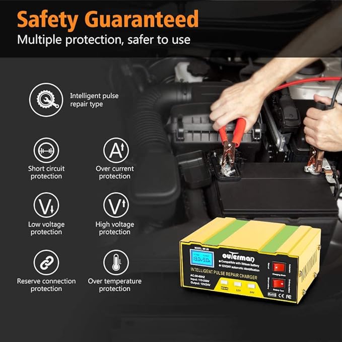 Outerman Car Battery Charger 12V 24V Lithium Battery Charger, Auto Battery - Image 4