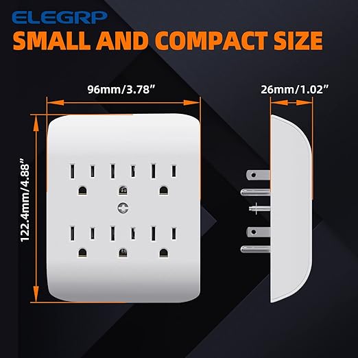 ELEGRP 6-Outlet Extender with Central Anchor, 3-Prong Grounded Wall Tab - Image 6