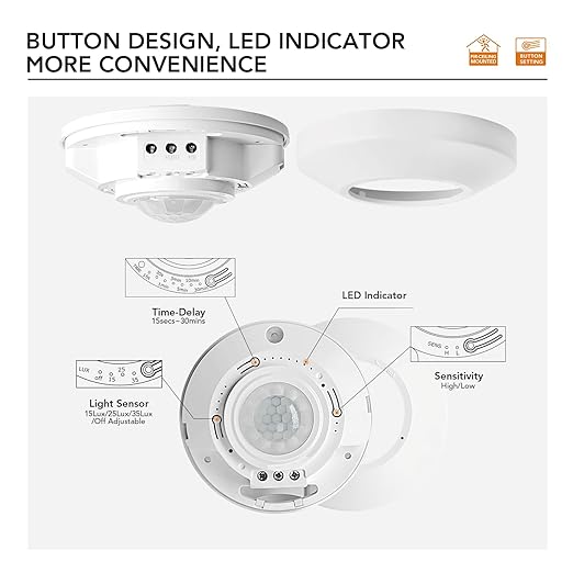 RAYZEEK DC 12/24V 10A Low Voltage Ceiling Sensor Pir Occupancy Motion Detector - Image 2