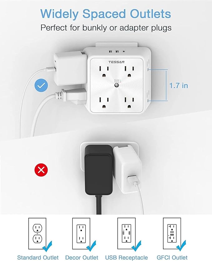 Surge Protector 8 Outlet Extender, TESSAN Multi Outlet Splitter - Image 5