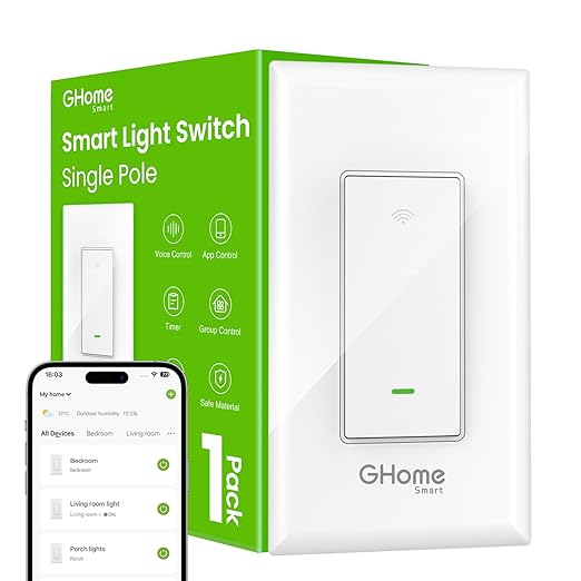 GHome Smart Switches for Lights, WiFi Smart Light Switch Works by GhomeSmart