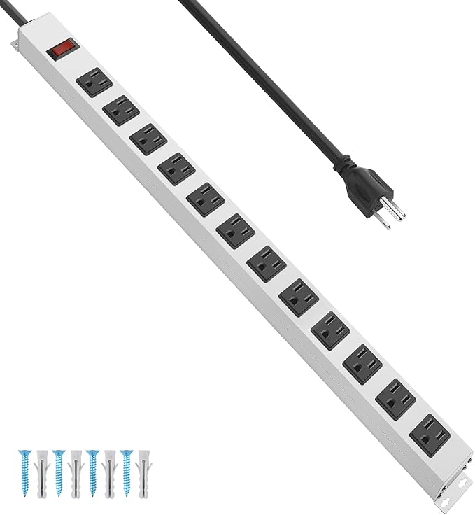 JUNNUJ Metal 12 Outlet Power Strip, Mountable Heavy Duty Power Strip, 1200J by JUNNUJHome