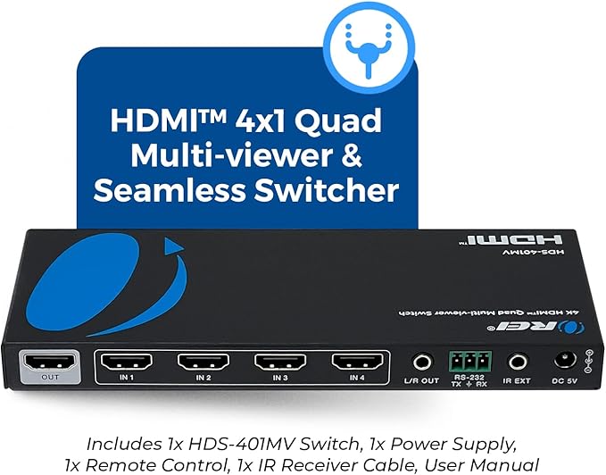 OREI Quad Multi HDMI Viewer 4 in 1 Out HDMI Switcher 4 Ports Seamless Switcher - Image 2