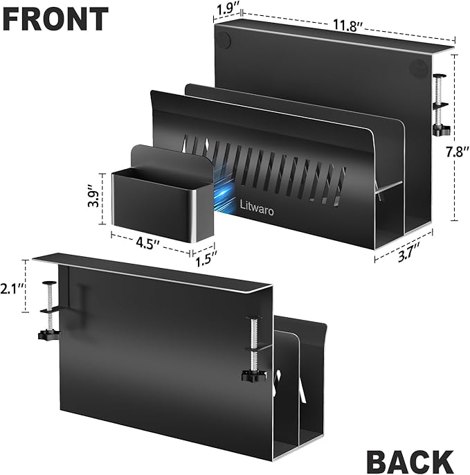 Litwaro Desk Side Storage Organizer, 2 Tier Laptop Holder Clamp on Desk - Image 2