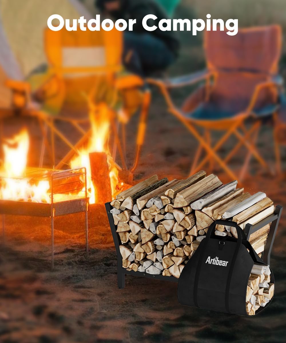28 inch firewood rack with 900d canvas log, front angle view