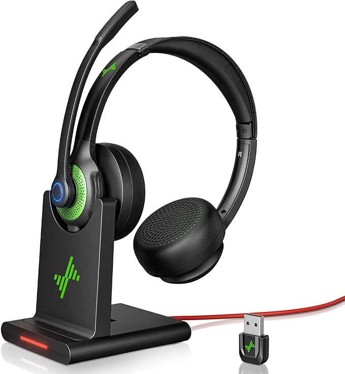 Wireless Headset with AI Noise Cancelling Microphone Bluetooth Headset by JIAMQISHI