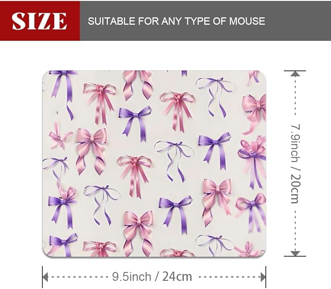 Coquette Girlie Pastel Bows Square Mouse pad, Waterproof, Anti Slip Rubber Base - Image 2