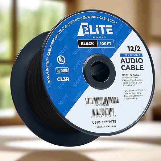Elite 12/2 Speaker Wire 100ft, UL Listed, by InfinityCableProducts