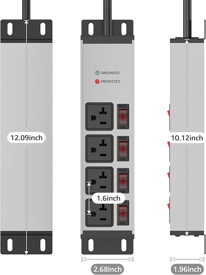 CCCEI Heavy Duty Surge Protector Power Strip 20 Amp Individual Switches. 20FT - Image 6