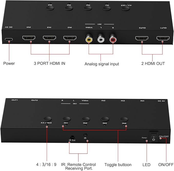 Dingsun 3 Way HDMI 2.0+ RCA to 2 Way HDMI Converter - Image 2