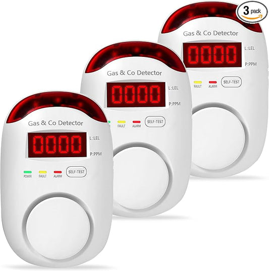 3 Packs Combination Gas & Carbon Monoxide Detectors, Plug in Natural Gas by HembisenSafetyProducts