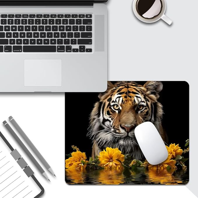 Tigers and Yellow Flowers Square Mouse pad, Waterproof, Anti Slip Rubber Base - Image 5