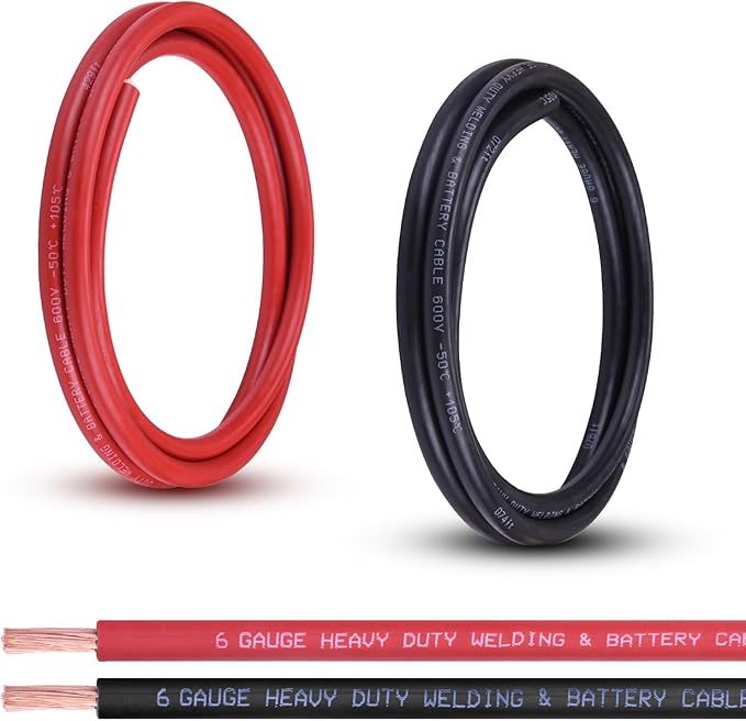 Shirbly 6 Gauge Battery Cable, 5FT Red + 5FT Black 6 AWG Pure Copper Wire by Shirbly