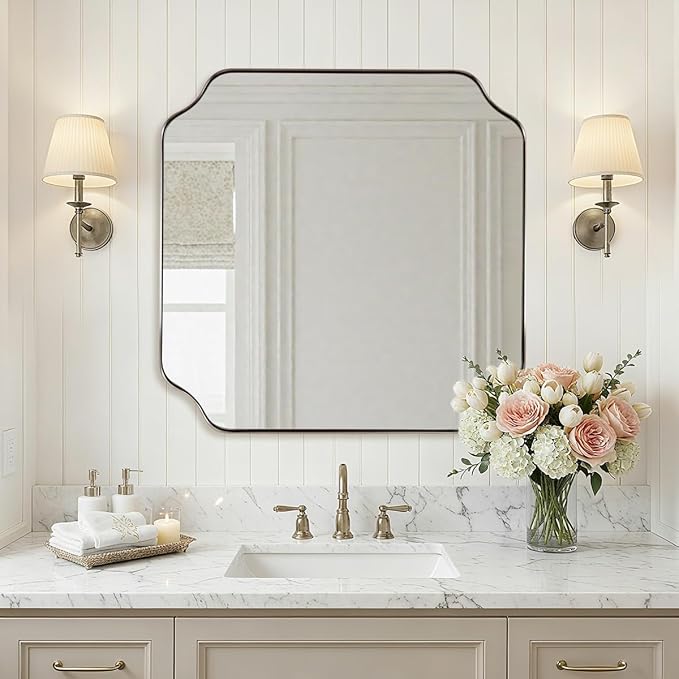ANDY STAR 24"x24" Brushed Nickel Square Mirror, Modern Scalloped Mirror in by ANDYSTAR