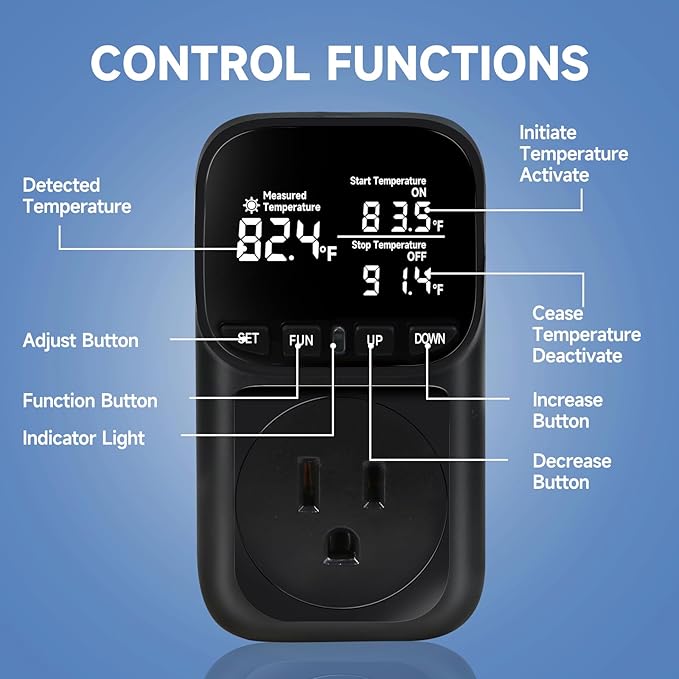 COMYAN Temperature Controlled Outlet, 15A/1800W Digital Thermostat Outlet - Image 3
