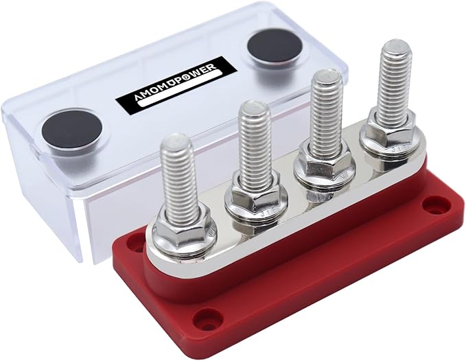 AMOMD 300A Bus Bars 4 Terminal Studs M10 Nickel Plated Copper Distribution by AMOMD