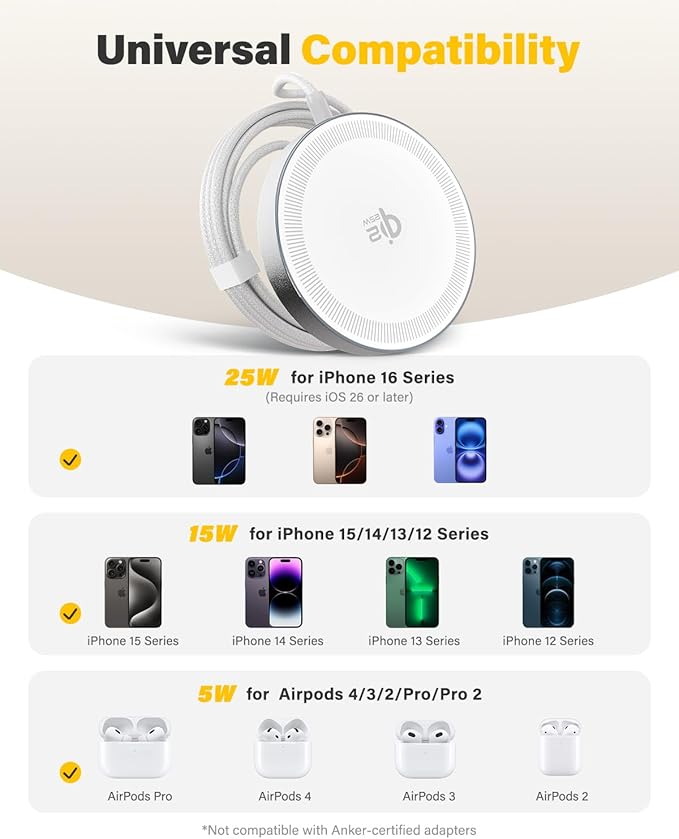 25W Magnetic Wireless Charger for iPhone 17/16, Qi2 Fast Charging Pad for - Image 4