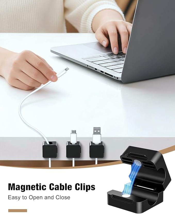 Magnetic Cable Clips, 6 Pack Cord Holder Desk Cable Management, Adhesive Wire - Image 4