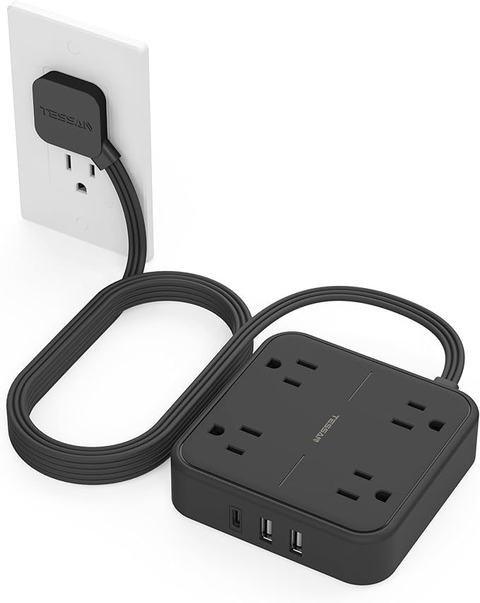 Surge Protector Flat Extension Cord 10FT, TESSAN Flat Plug Power Strip by TESSAN