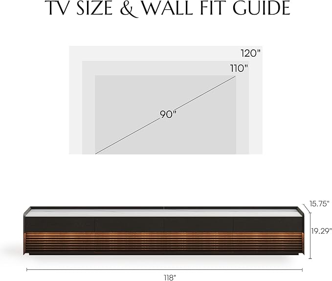 POVISON Fully-Assembled Mid Century Glossy Sintered Stone TV Stand, 118.11" - Image 7