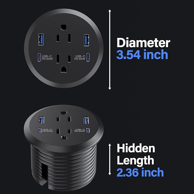 3 inch Desktop Power Grommet USB C, 65W Fast Charging Station, Furniture - Image 5
