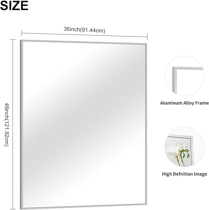 Silver Bathroom Mirror, Bathroom Rectangular Mirror Modern Wall Mirror - Image 6