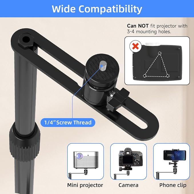 suptek 63.9” Extendable Projector Stand Against Wall Hidden Stand, 360°Swivel - Image 5