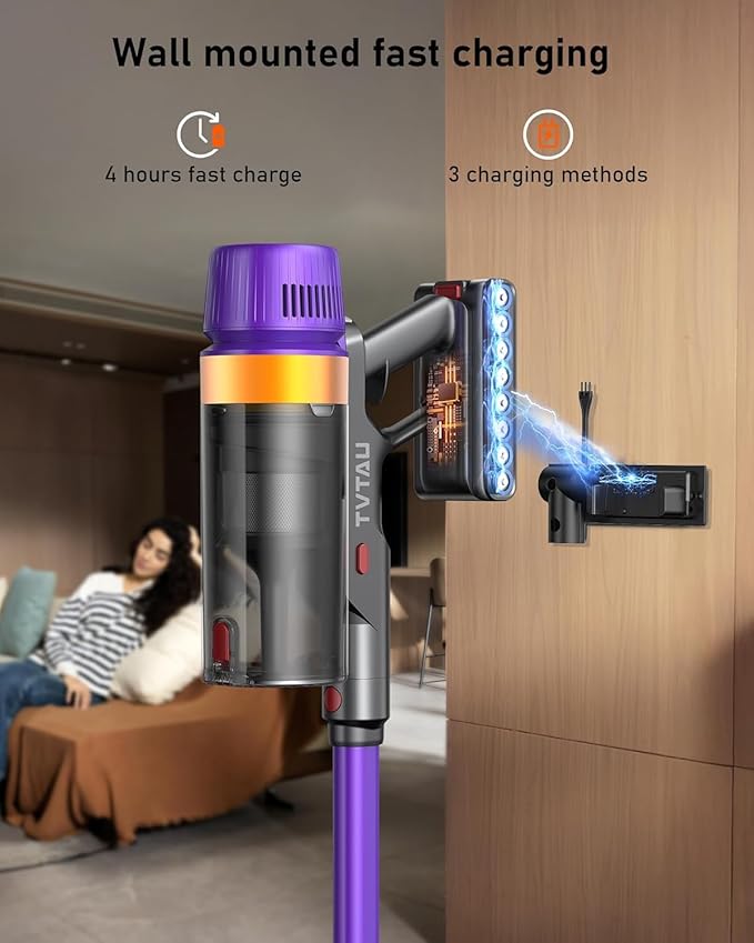 TVTAU Cordless Vacuum Cleaner, Self-Standing 620W 55KPA 75Min Runtime Stick - Image 9