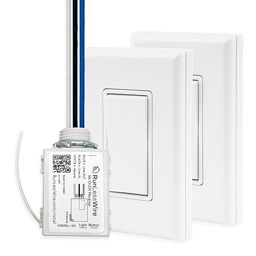 RunLessWire 3-Way Battery-Free DIY Wireless Light Switch Kit 150ft RF Range by RunLessWire