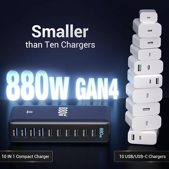 Zeroffi 880W USB C Charger Block, 10-Port USB Fast Charging Station Hub - Image 5
