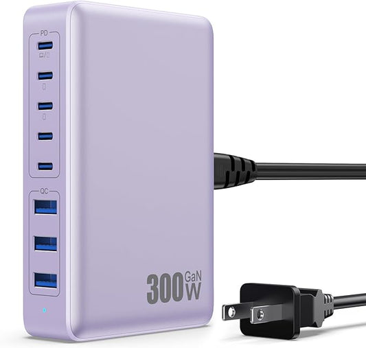 USB C Charger 300W USB C Charger Block, 8-Ports GaN IV Fast Charging Station Hub by GKUTW