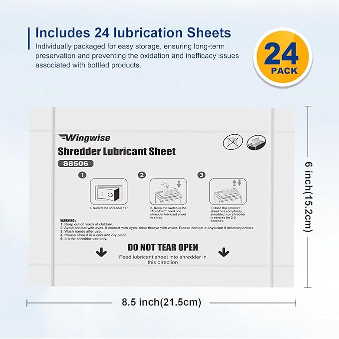 Wingwise 24-Pack Shredder Lubricant Sheets, 8.5 x 6 Inches, Sharpens Blades & - Image 4