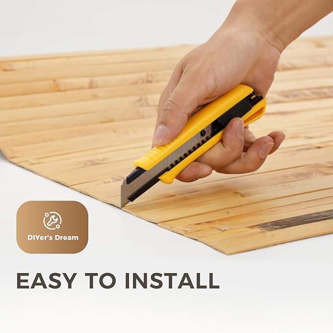 OUZUGIE 2 Pack 96x24 Inch Natural Bamboo Wall Panel – Yellow Burned Pole Wrap - Image 6