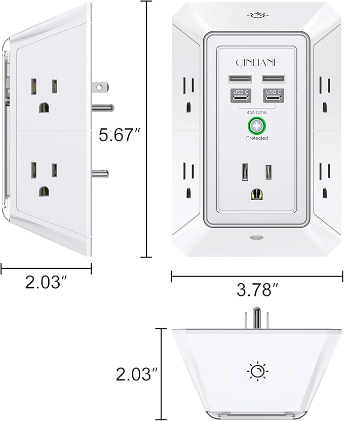 3-Sided Outlet Extender with Night Light - Image 7