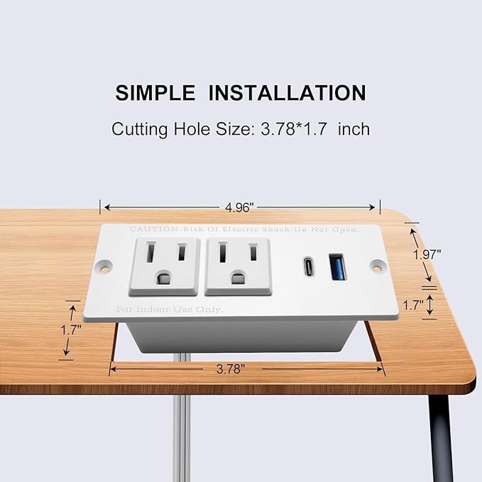 USB C Recessed Power Strip Fast Charge Desktop Power Station 2 Outlets 2 USB - Image 2