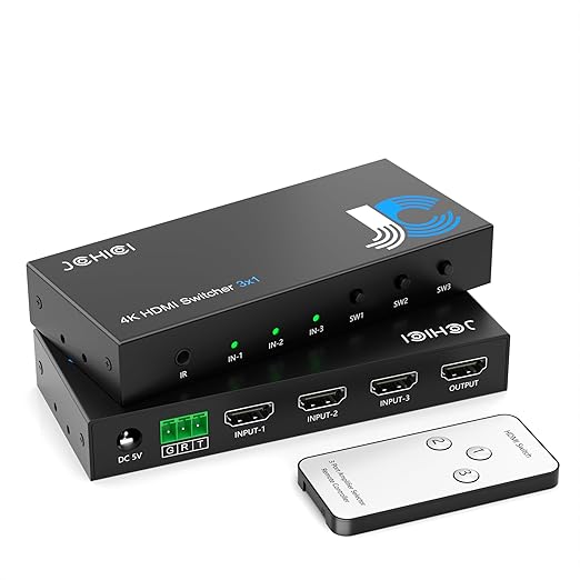 HDMI Switch 3 in 1 Out 4K@60Hz, 3Ports HDMI Switcher Splitter Selector by JCHICI