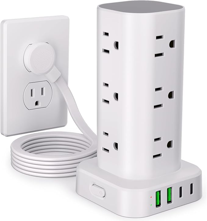 Power Strip Tower with Multiple Outlets, Flat Plug Surge Protector Tower by Unknown