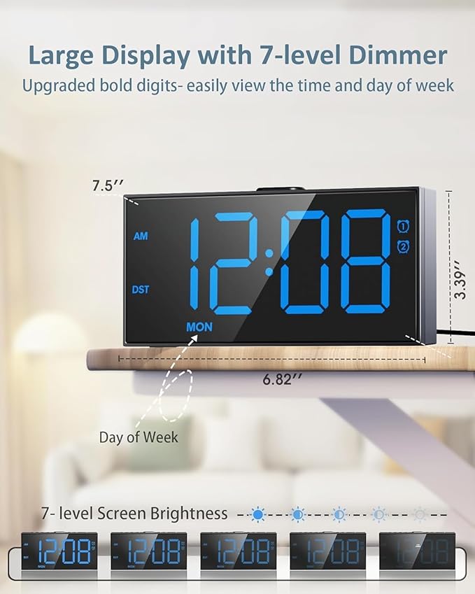 RGB Digital Alarm Clock for Bedroom, Dual Alarms, Weekday/Weekend/Everyday Mode - Image 4