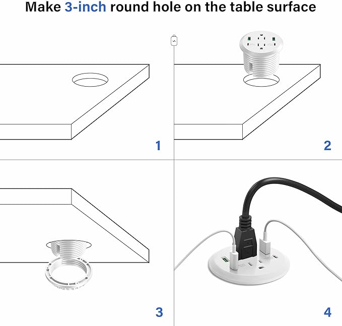 Desktop Power Grommet 3-inch Hole, 40W Total Fast Charging Station, 2 PD 20W - Image 6