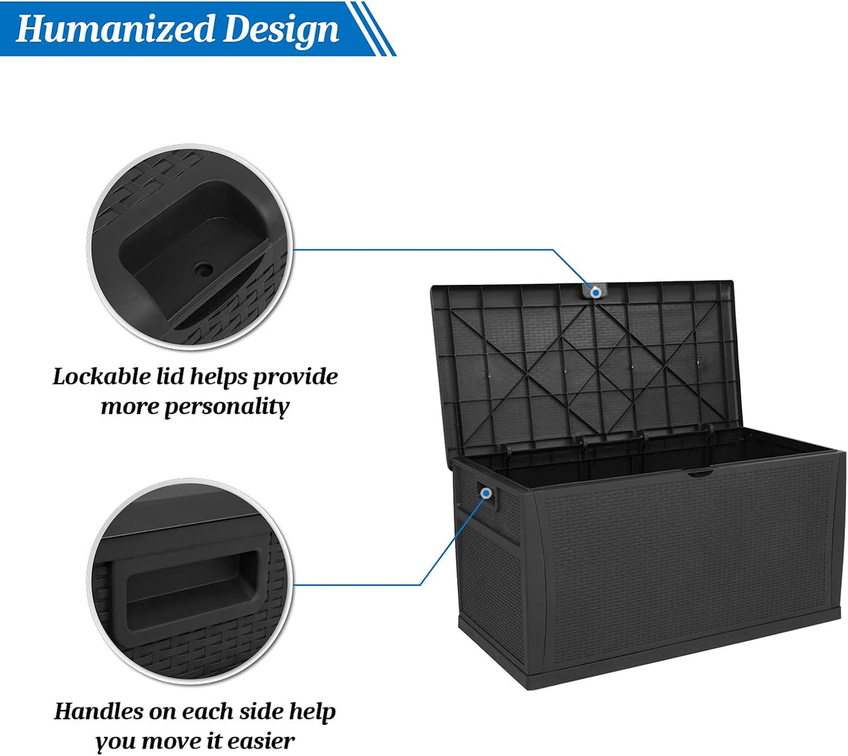 vingli upgraded 120 gallon outdoor storage box, lockable, side view